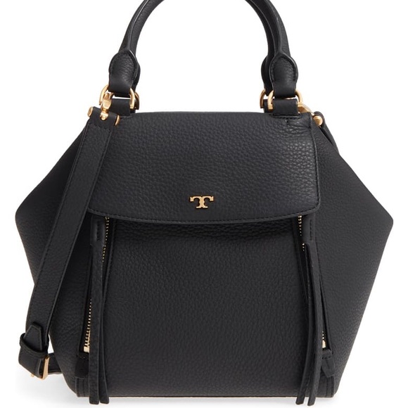 Tory Burch Claret Half Moon Satchel in Black EUC - Picture 5 of 10